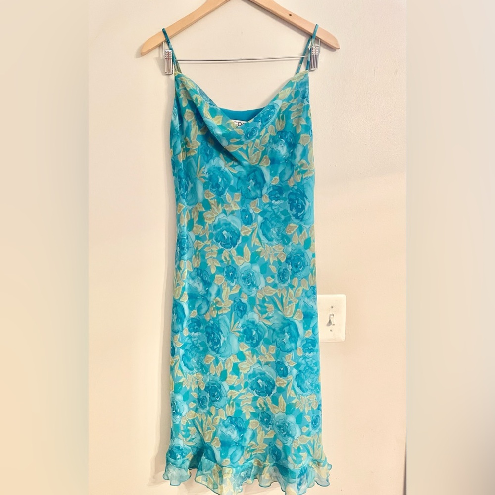 Vtg CDC 90s Floral Chiffon Dress Cowl Fairy Ethereal Romantic Feminine Size 12P